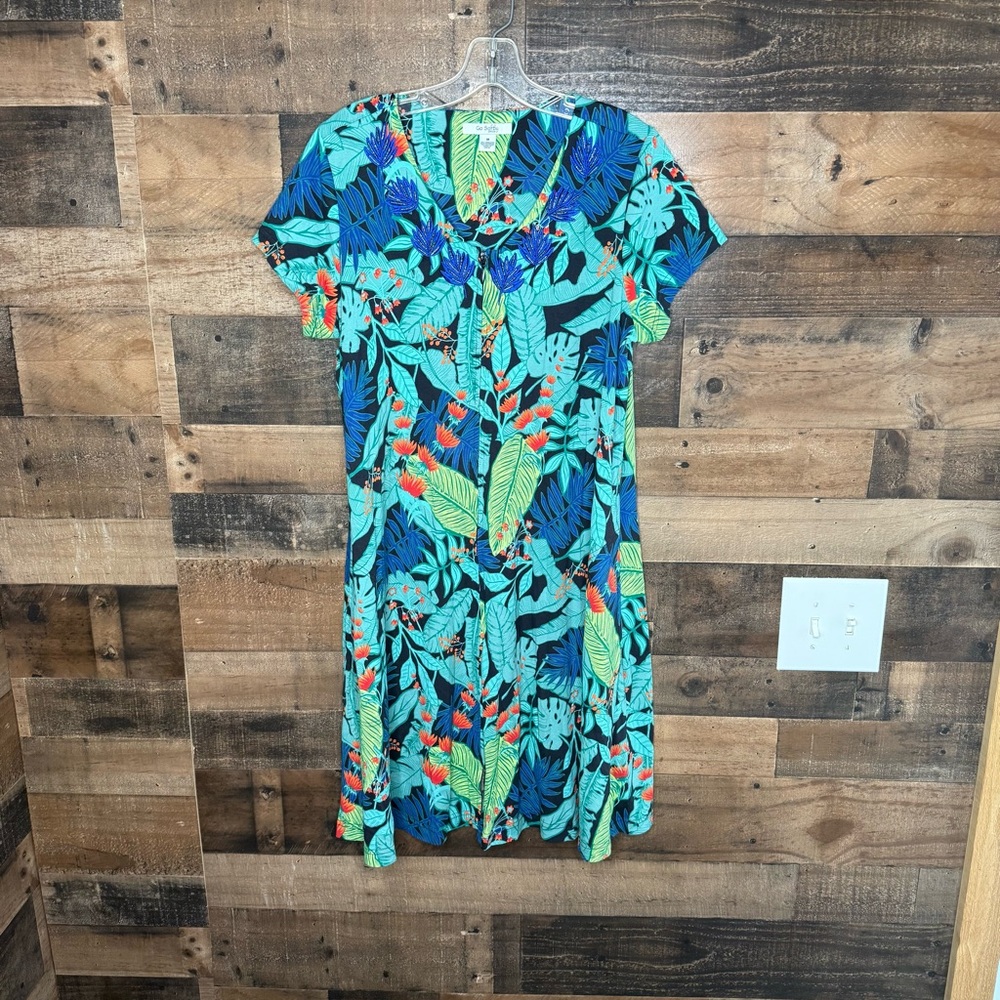 Blue and Green Flutter Sleeve V-Neck Sundress